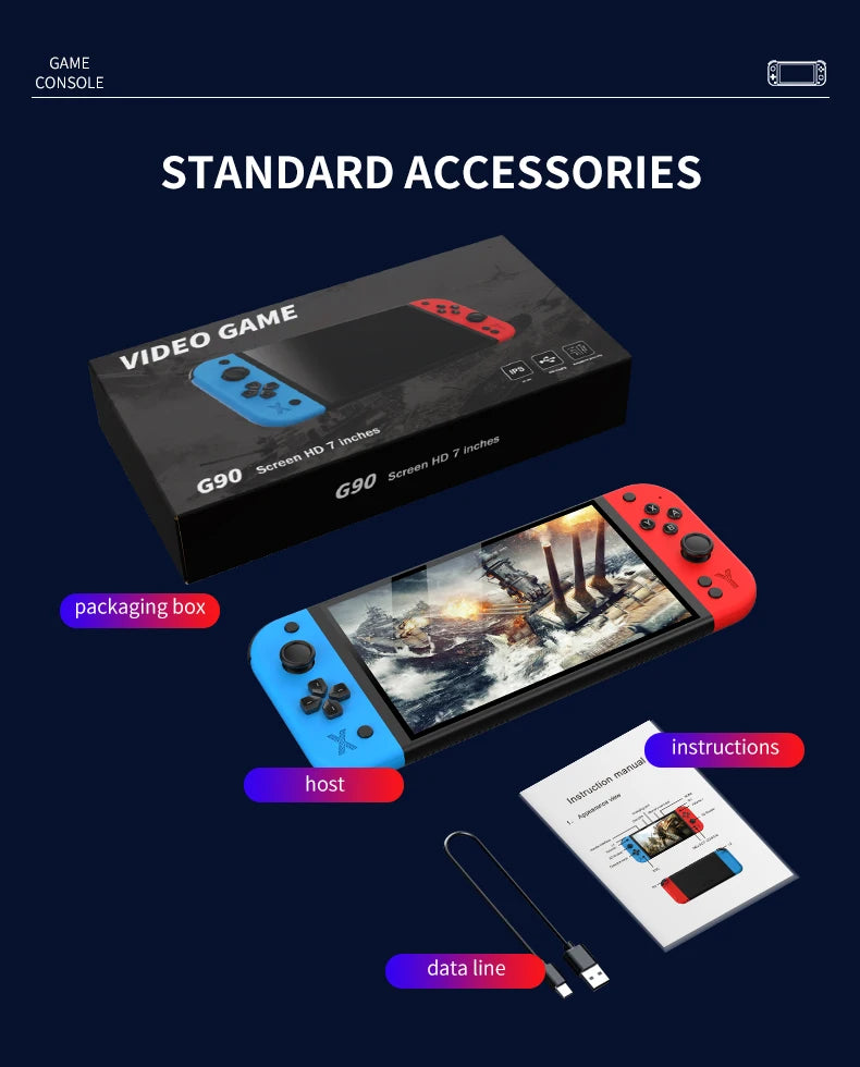G90 7inch 64GB 4000mAh portable handheld game console arcade high-definition For PSP/PS1 nostalgic retro TV Gaming Controller
