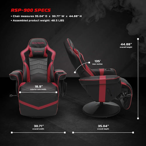 900 Gaming Recliner Red With Adjustable Leg Rest Cupholder-1