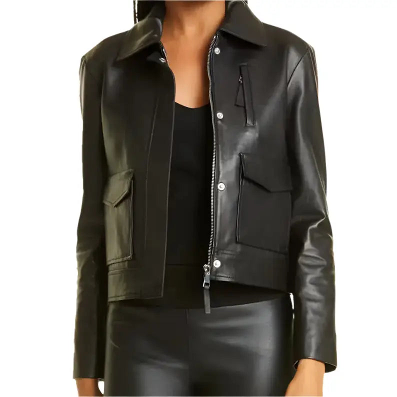 Womens Black Motorcycle Jacket-0